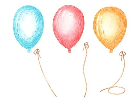 Set of three balloons yellow blue red Illustrazione stock