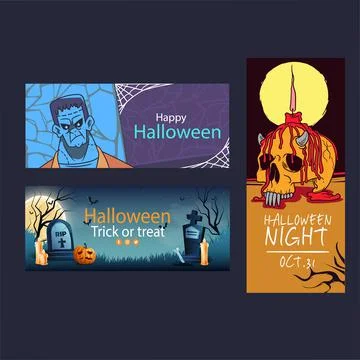 Set of three banner vertical and horizontal Halloween Stock Illustration