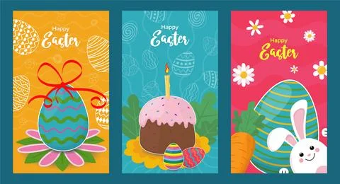 Set of three banners for easter day with elements of eggs, easter cake, flowers Stockillustratie