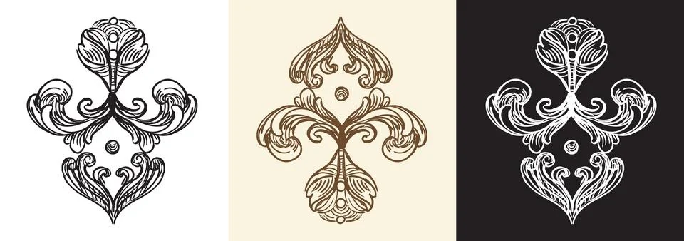 Set three baroque hand drawing design element vector illustration Stock Illustration