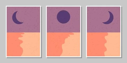 Set of three beach with sun wall decoration Stock Illustration