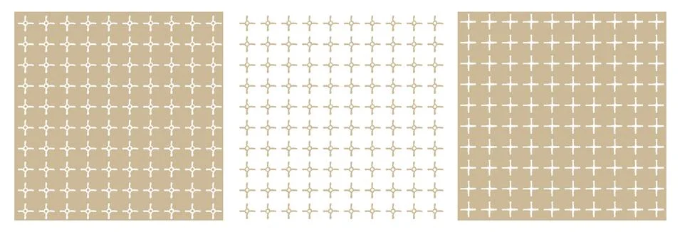 Set of three beige, white geometric patterns. Abstract squares and empty dots Illustrazione stock