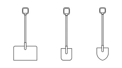 A set of three black and white icons of building aggro-beautiful snow shovels Ilustración de archivo