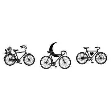 Set of three black and white bicycle illustrations Stock Illustration