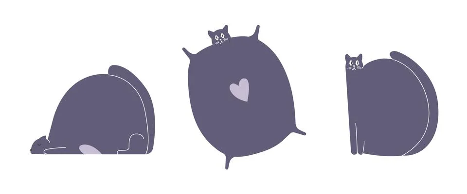 Set of three black cats in different poses Stock Illustration