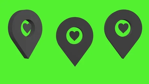 Set of three black location pin icons with a heart inside Stock Footage 328344466