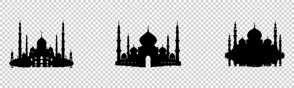 Set of three black mosque silhouettes for islamic architecture design Stock Illustration