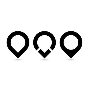 Set of three black original map pointers - navigation pins. Simple flat vector Stock Illustration