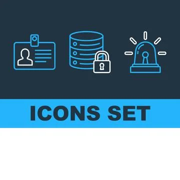 Set of three blue and white line icons representing security and data prote.. Stock Illustration