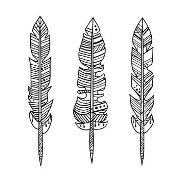 Set of three boho feathers, ethnic ornaments Stock Illustration