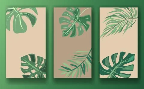 Set of three botanical-themed templates for social media posts, featuring green Stock Illustration