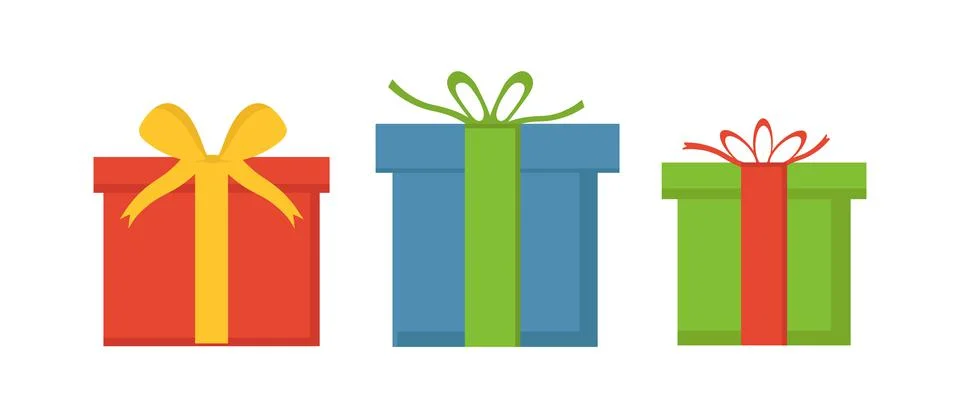 Set of three boxes with gifts on white background Stock Illustration