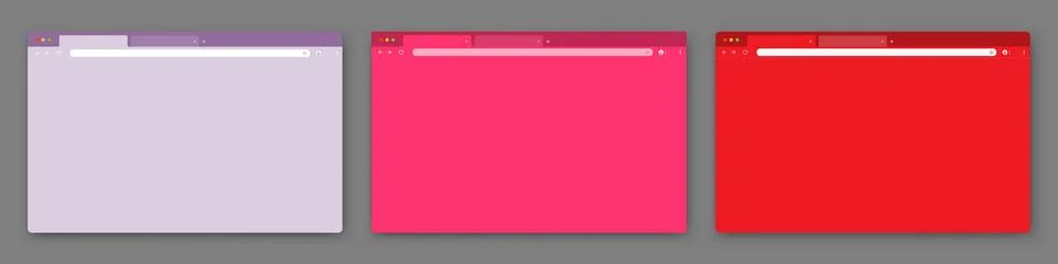 A set of three browser windows on a gray background. Website layout with search Stock Illustration
