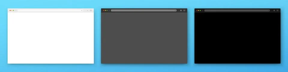 A set of three browser windows in white, gray and black on a blue background. Stock Illustration