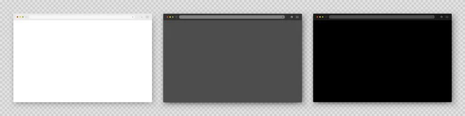 A set of three browser windows in white, gray and black on a gray background. Stock Illustration