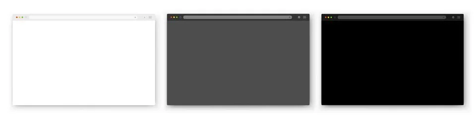 A set of three browser windows in white, gray and black on a white background. Stock Illustration