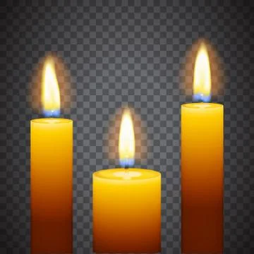 Set of three burning candles with transparent elements Stock Illustration