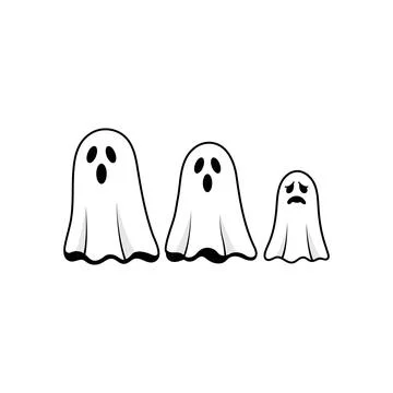 A set of three cartoon ghosts with different expressions a Halloween vector Stock Illustration