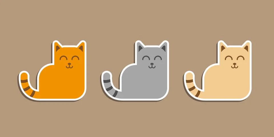 Set of three cats on beige background Stock Illustration