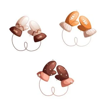 A set of three children's winter woolen mittens. Detailed vector illustration Stock Illustration