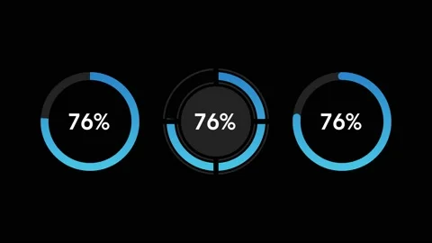 Set of Three Circular or Radial Blue Progress Bars Isolated on Black Screen Mode Stock Footage 188056997