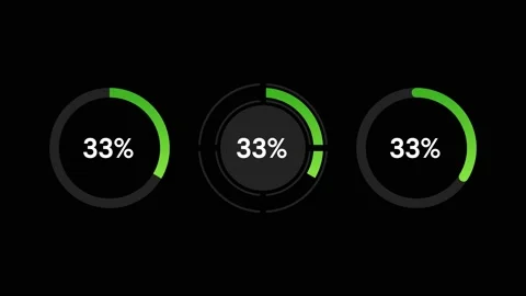 Set of Three Circular or Radial Green Progress Bar Isolated on Black Screen Mode Video stock 188057110