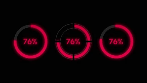Set of Three Circular or Radial Progress Bars, Red Loading Futuristic Circle Video stock 188057809