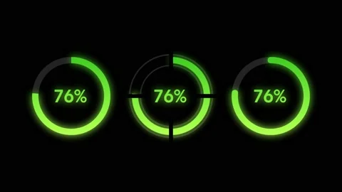 Set of Three Circular or Radial Progress Bars, Green Loading Futuristic Circle Video stock 188057924