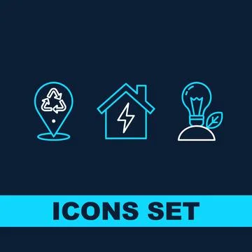 Set of three clean line art icons representing recycling, energy efficiency.. Stock Illustration