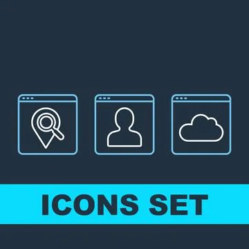 Set of three clean line art icons representing location search, user profil.. 库存插图