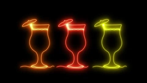 Set of three Cocktail with  umbrella,Self drawing animation one continuous line Stock Footage 278452922