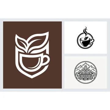 Set of three coffee and mountain cabin logo designs Stock Illustration