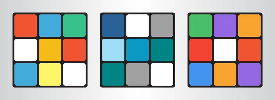 Set of three colored cubes in flat style. Stock Illustration