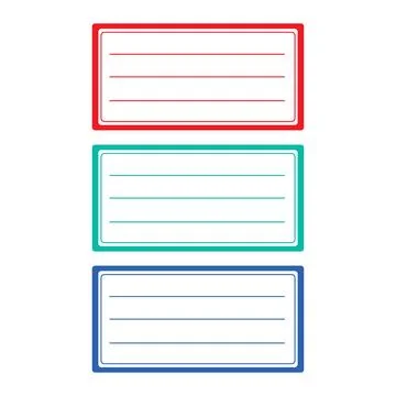 Set of Three Colorful Blank Lined Index Cards Vector Illustration Stock Illustration
