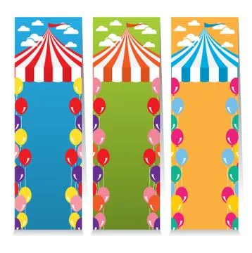 Set Of Three Colorful Circus Theme Vertical Banners Vector Illustration Stock Illustration