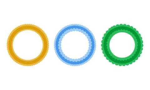 Set of Three Colorful Round Frames in Yellow, Blue, and Green Stock Illustration