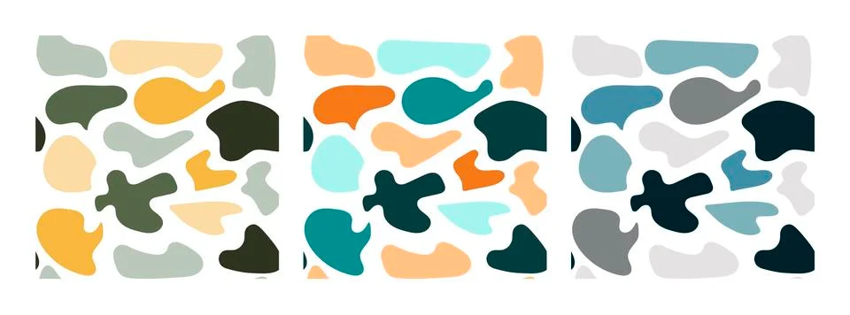 Set of three colorful seamless patterns. Hand drawn various shapes and doodle Illustrazione stock