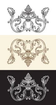 Set three colors baroque drawing design elements vector illustration Illustrazione stock