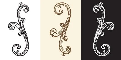 Set three colors baroque hand drawing design elements vector illustration Illustrazione stock