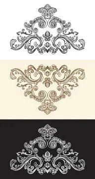 Set three colors baroque hand drawing elements vector illustration イラスト素材