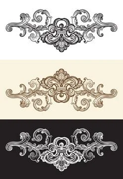 Set three colors baroque hand drawing design elements illustration Illustrazione stock