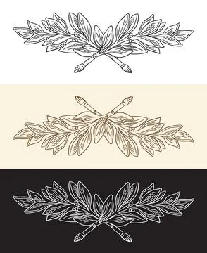 Set of three colors hand drawing laurel tree branch vector illustration イラスト素材