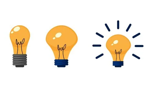 Set of Three Creative Lightbulb Icons Illustrating Ideas, Innovation, and C.. Illustrazione stock