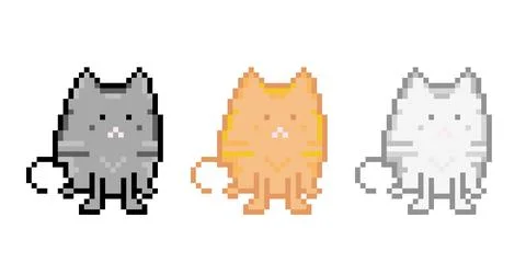 Set of three cute cats in pixel art, perfect for presentations, stickers, ico Illustrazione stock