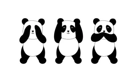 Set of three cute panda bears Stock Illustration