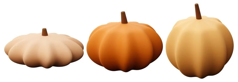 This is a set of three cute pumpkins, each with a unique color and shape. T.. Illustrazione stock