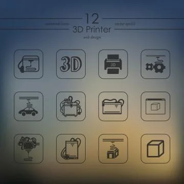 Set of three d printer icons Stock Illustration