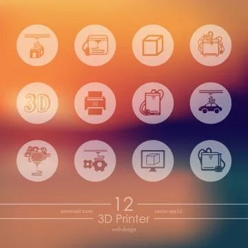 Set of three d printer icons 스톡 일러스트