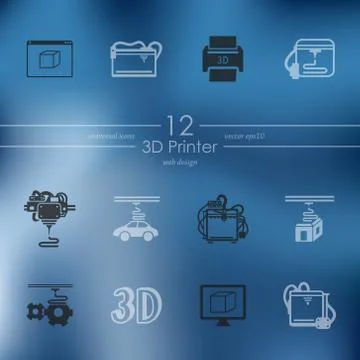 Set of three d printer icons Stock Illustration