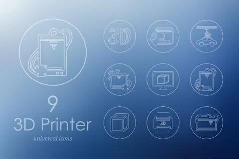 Set of three d printer icons 스톡 일러스트